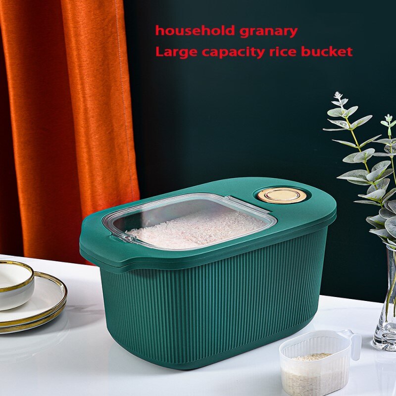 rice dispenser dispenser de cereais organizador de cozinha Cozinha grande capacidade de armazenamento de arroz balde casa à prova de insetos e umidade-prova selado arroz caixa de medição visual barril de grãos