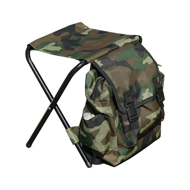Faltbare Angeln Stuhl Rucksack Tarnung Oxford Tuch &Ampere; Metall Rohr Tragbare Angeln Ausrügestochen Camping Wandern Multifunktions Hocker