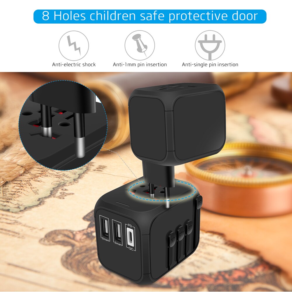 MAXAH Type-C PD Quick Charge Universal Travel Adapter Universal Travel Plug Power Adapter with Type-C PD Wall Charger Adaptor