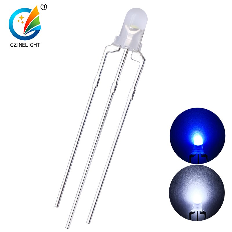 1000 Stks/zak Czinelight Melkachtige F3 3Mm Bicolor Led Emitting Diode Rood Geel Blauw Wit: blue white