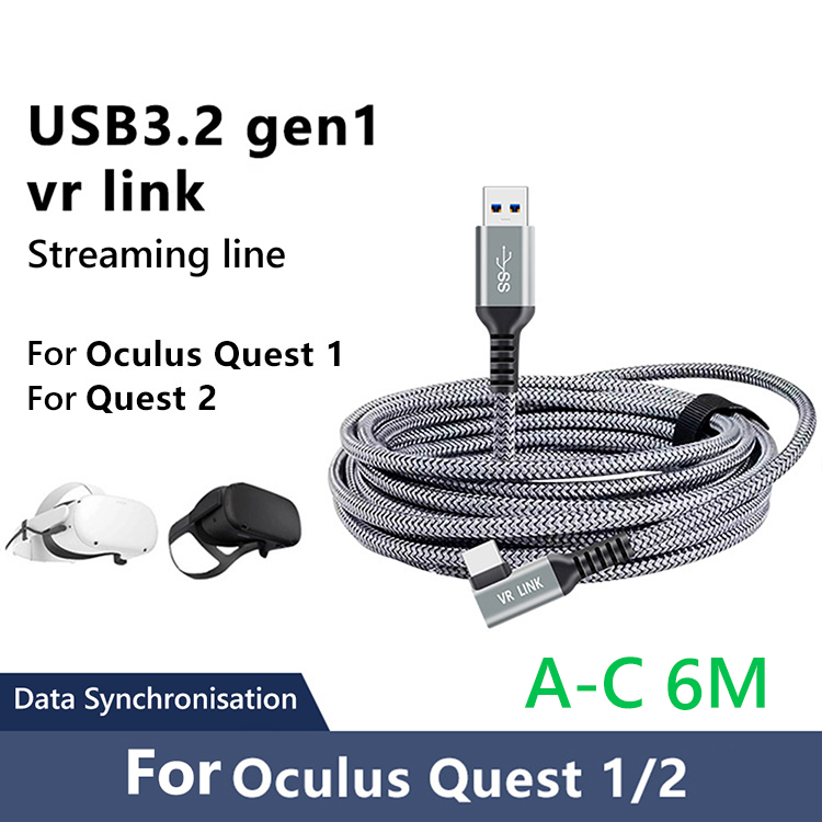 6/5M Charger Cable for Oculus Quest 2 Link Headset USB 3.2 Type C Data Line Transfer Type A to Type-C Cord VR Accessories: A To C 6M