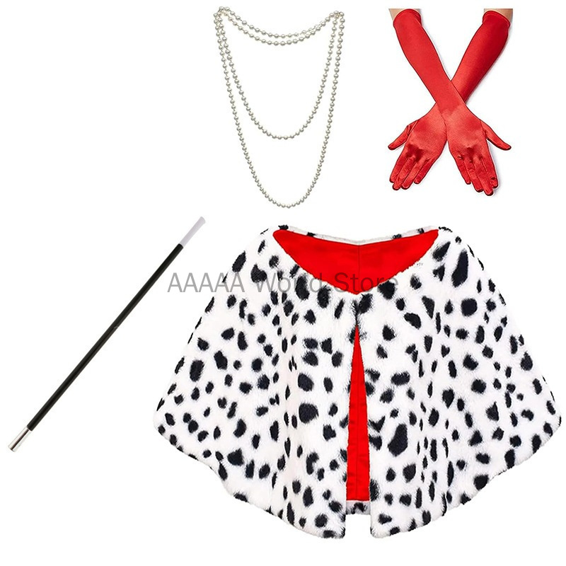 Women Cruella Deville Costume Accessories Spotted Dog Leopard Print Scarf 1920s Gloves and Holder for Cosplay Halloween Party: Red