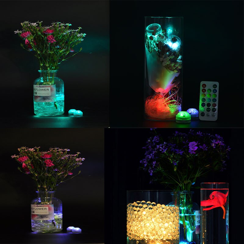 Ledet fjernstyrt rgb nedsenkbart lys batteridrevet undervanns nattlampe utendørs vase bolle hagefest dekorasjon