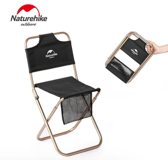 Naturehike bærbar ultralet lille campstool udendørs campingstol sammenfoldelig skammel fiskeri strand alluminum chai: Sort