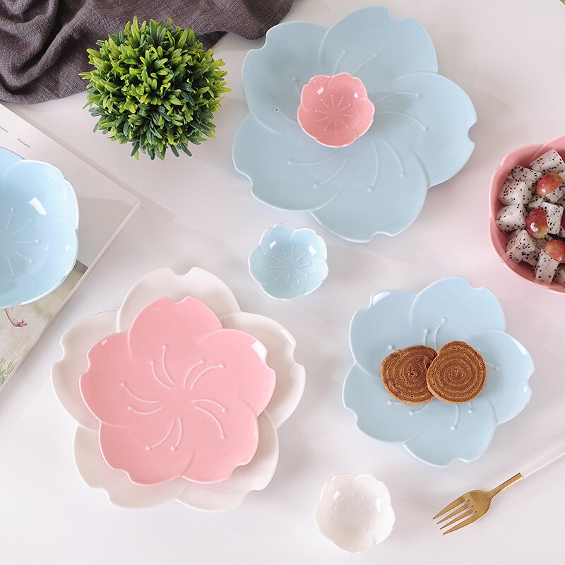 Japanese Gradient Petal Ceramic Tableware Western Dish Cup Coffee Cup Tray Sauce Plate Petal Dishes Salad Dessert Baking Bowl