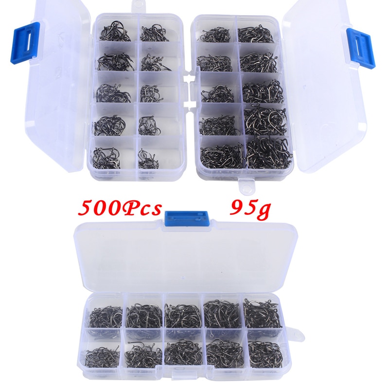 100-600pcs Carbon Steel Barbed Fish Hooks 3#-12# Fishing Hooks Jig With Hole Carp Fly Fishing Hook Tackle Set Fishhooks Pesca