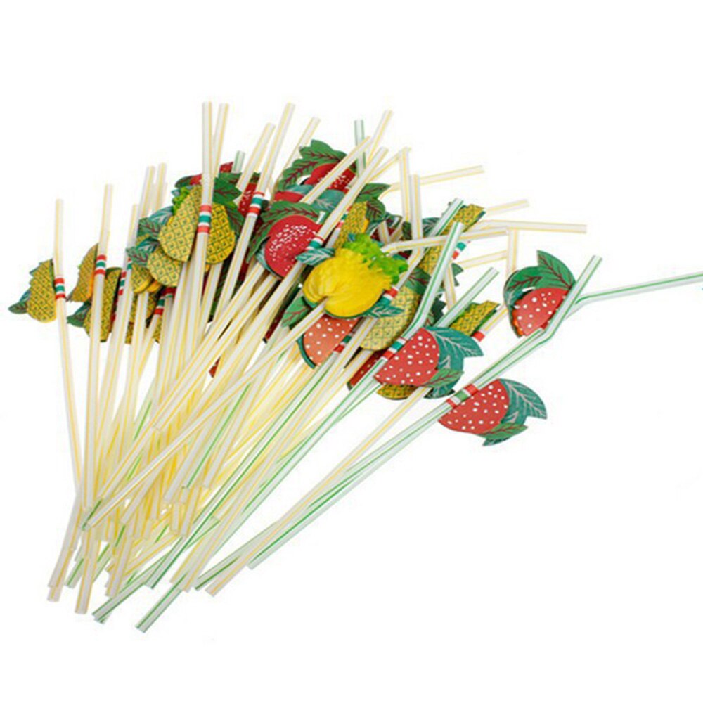 50 Adet grup 24cm 3D Parti Saman ok Renkli Meyve Plastik Saman Kokteyl 