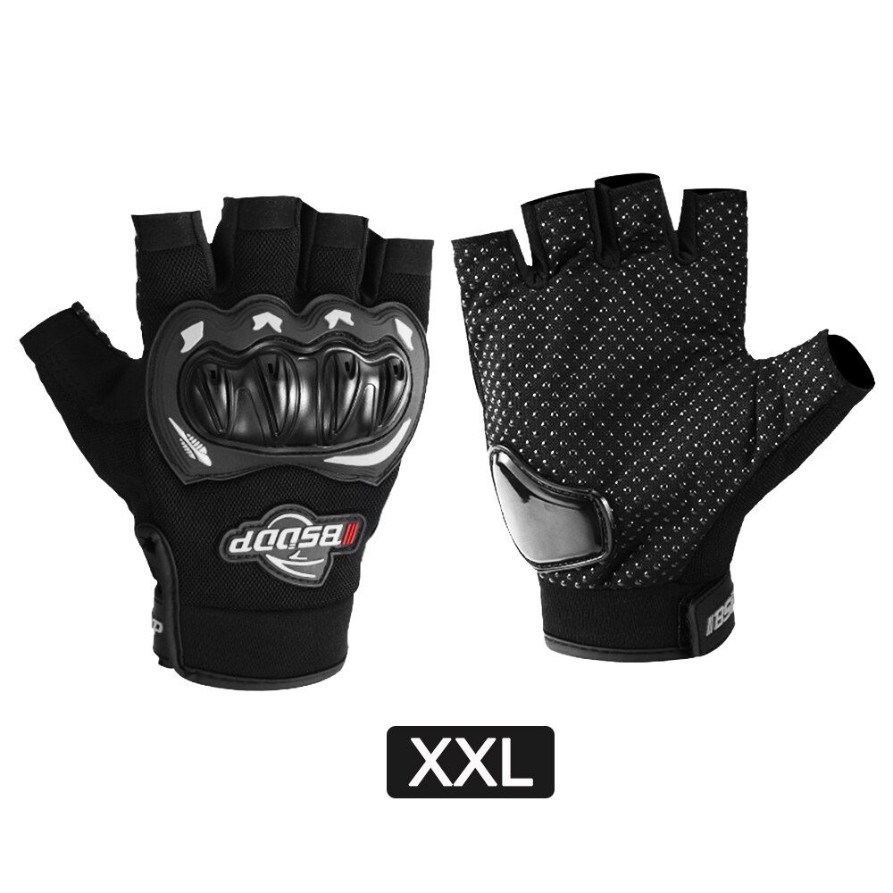Motorcycle Half Finger Glove Motorbike Motocross Moto Hard Knuckle Fingerless Riding Biker Protective Gear gloves: W-XXL
