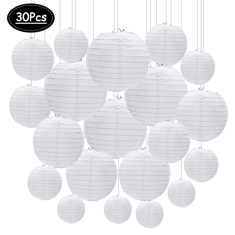 30 unids/lote 4 ''-12'' linternas de papel chinas blancas bola colgante linterna redonda para boda de cumpleaños evento decoración navideña: Color zafiro profundo