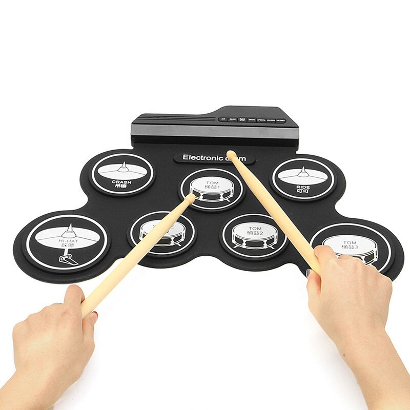 Batteria elettronica Digital USB 7 Pad Roll up Drum Set Kit batteria elettrica in Silicone con percussione pedale bacchetta