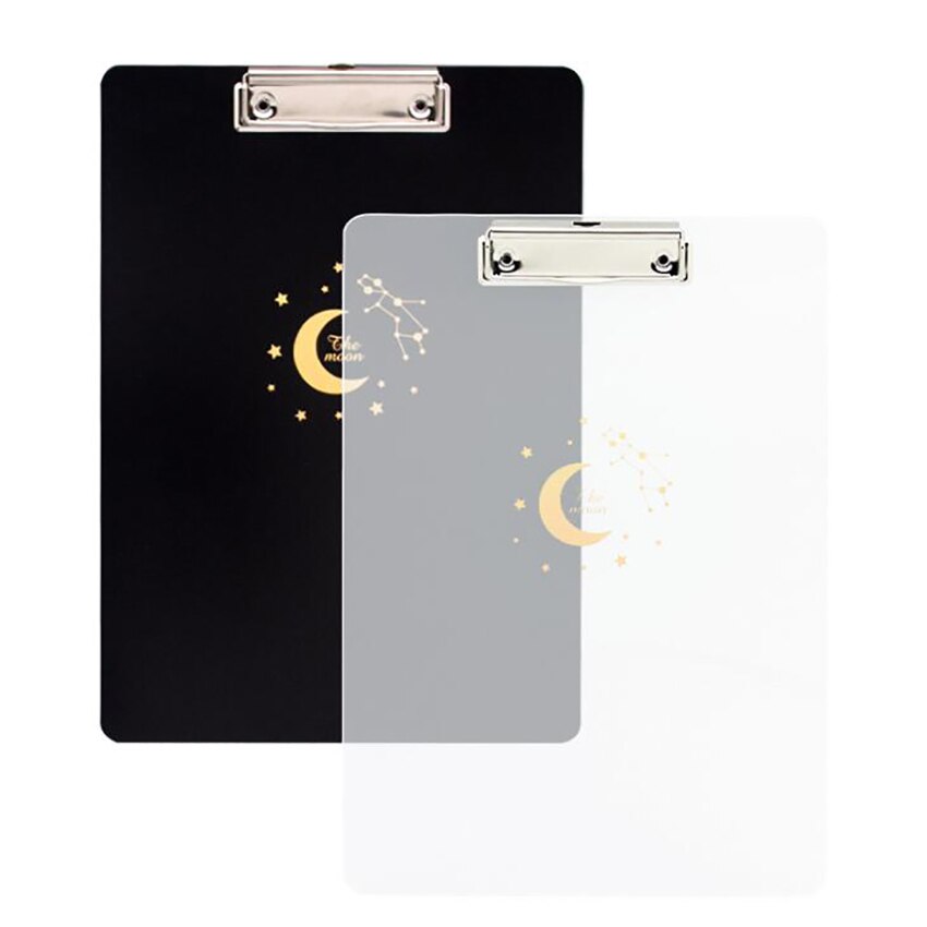 Simple A4 Files Holder Clipboard with Bronzing Moon Plastic Clipboard Low Profile Clip Student Writing Pad for Office School