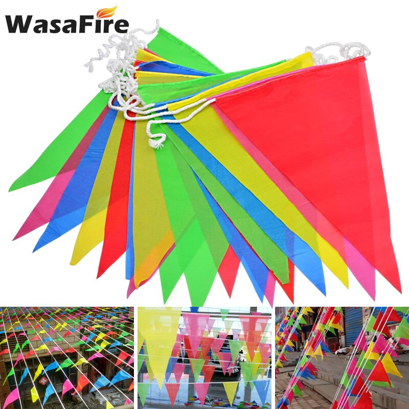 50/80/100 M Rainbow Pennant Colorful Hanging Triangle Polyester Flag Festival Banner Buntings Wedding Birthday Party Decorations