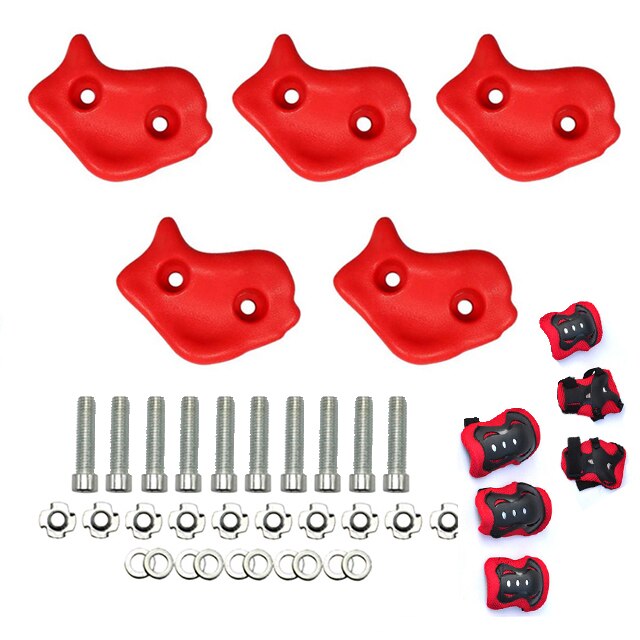 Soportes de escalada para pared de roca para niños, juego de escalada para interior y exterior, Kit de soportes de mano con conjunto de equipo de protección: Red