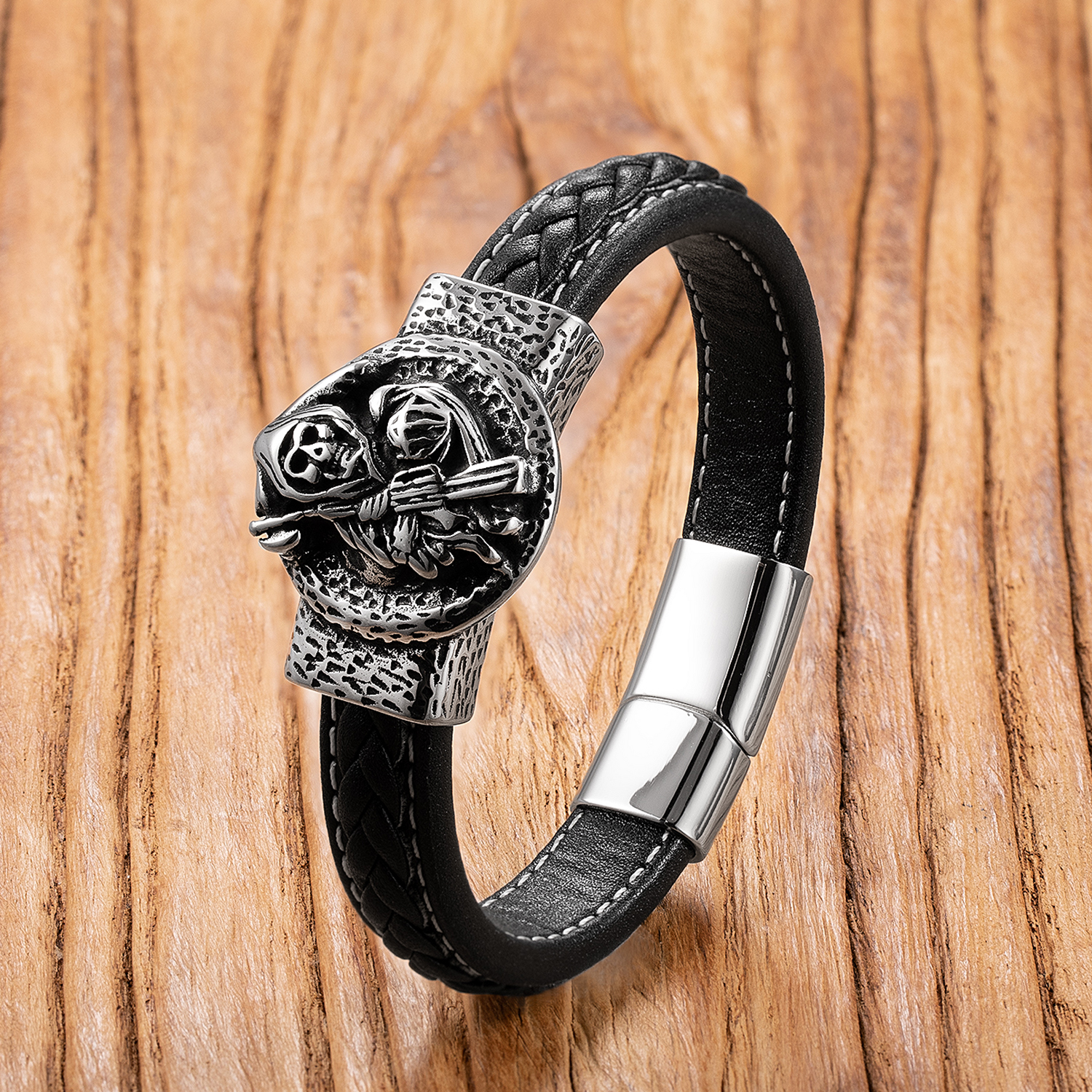 Pulsera Punk con forma de calavera para hombre, brazalete de acero inoxidable, estilo Hip-Hop, Rock Street, accesorios de joyería,: 19 cm / Azul