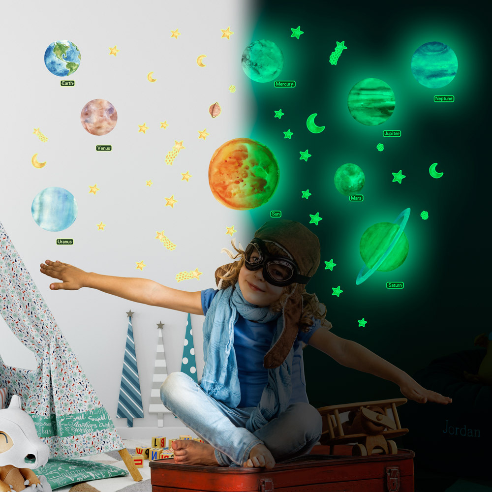 Green Light Solar System Planet Luminous Stickers Kids Baby Room Decoration Glowing Stars Decor Decals Glow in the Dark Stickers