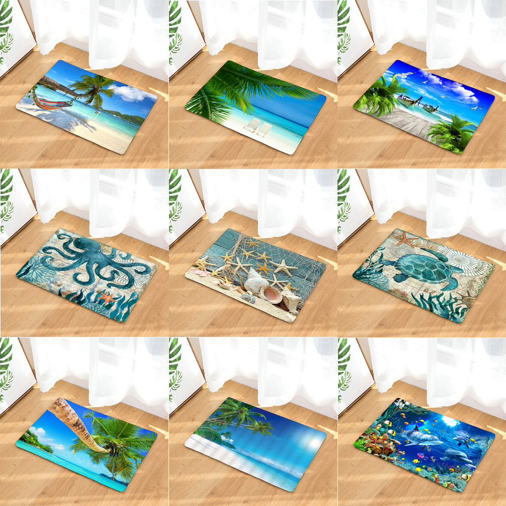 45*75CM Mediterranean Ocean Beach Style Bathroom Carpet Bath Mat Set 3D Printed Bathroom Floor Carpet Toilet Rugs WC Doormat