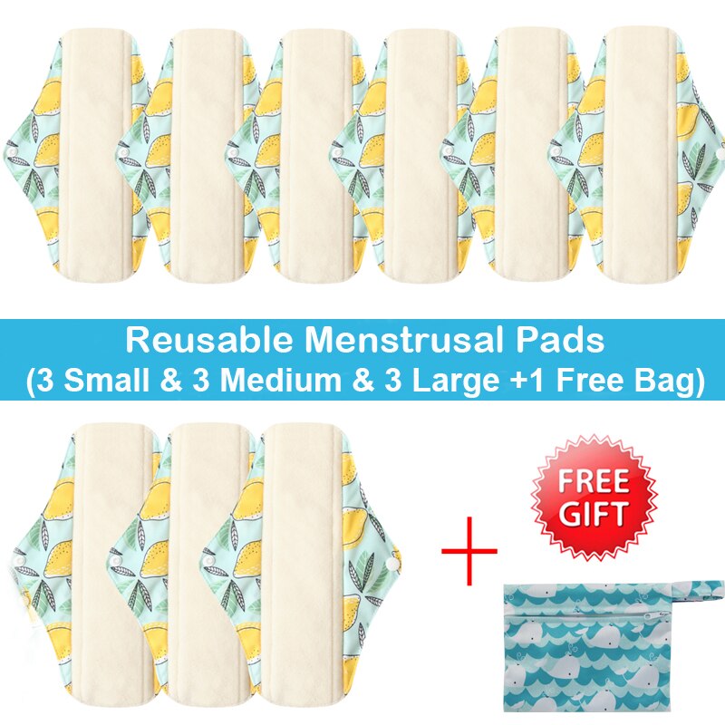 10 stk (3s+4m+3l) genanvendelige bambus kul bind bind menstruationsbind vaskbart trusseindlæg feminin hygiejne barsel med en taske: Wsd 39