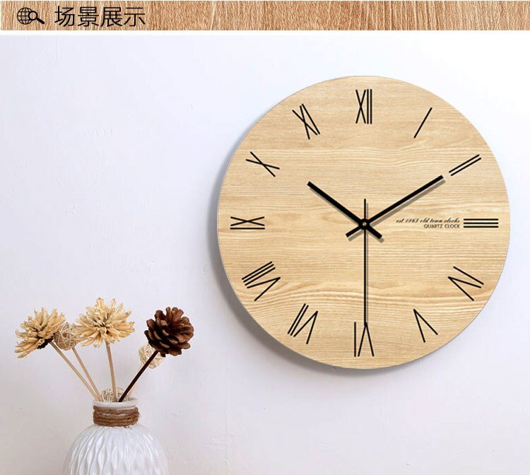Horloge murale ronde en bois style arabe | numérique, décoration murale de salon silencieux, pour la maison, de montre murale