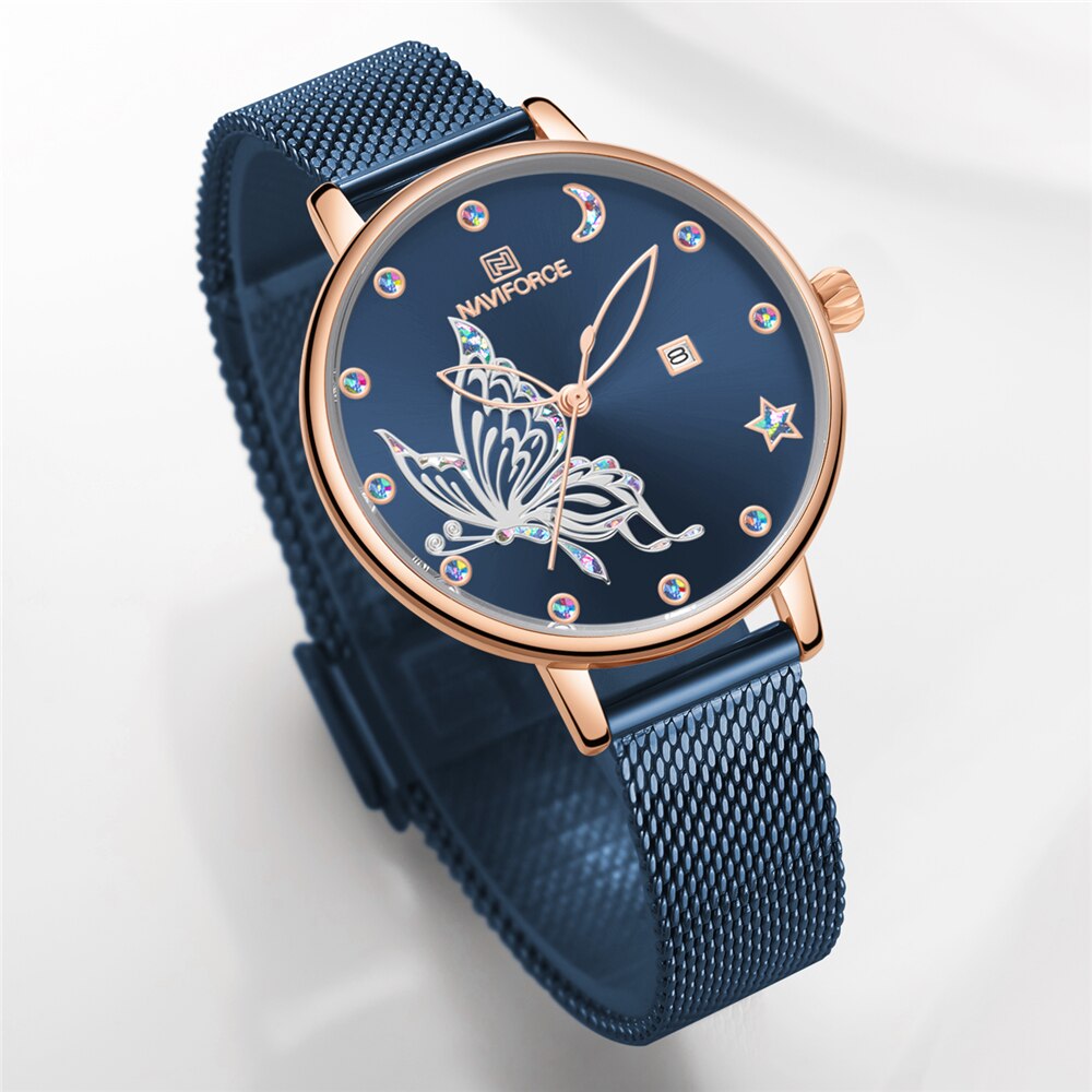 NAVIFORCE Luxe Horloge Vrouwen Mode Jurk Quartz Dames Mesh Rvs 3ATM Waterdicht Casual Horloges voor Meisje