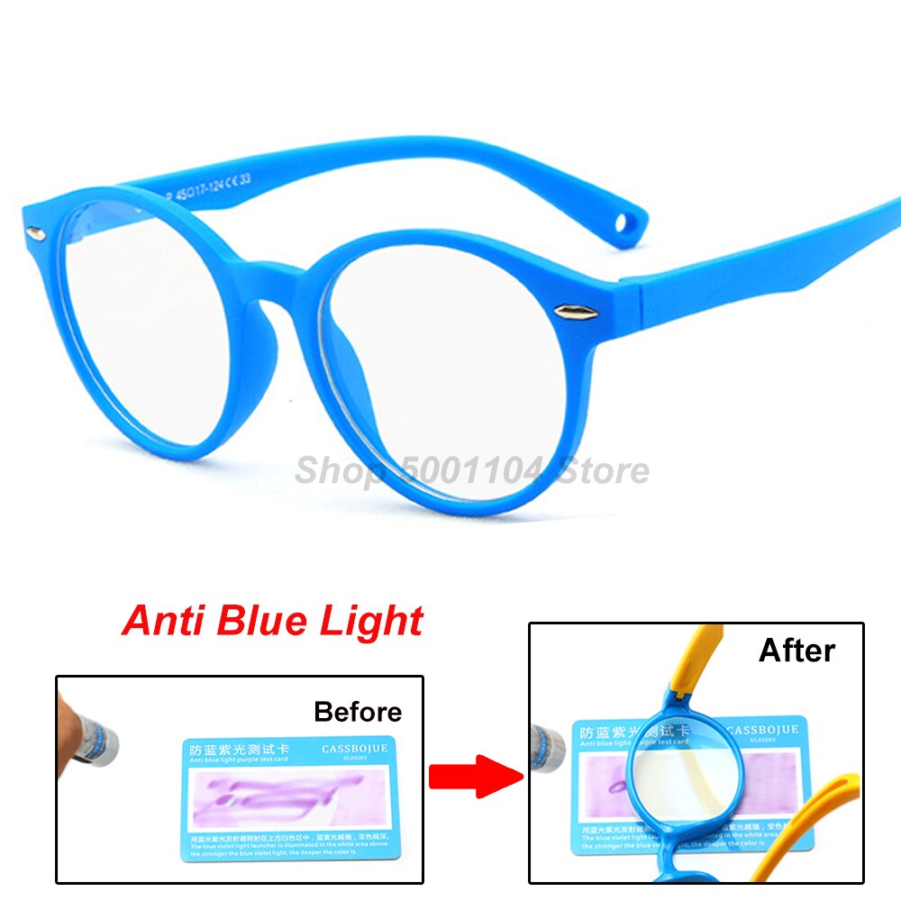 Runde briller børn anti-refleks filter børn briller pige dreng optisk ramme klare linser  uv400 anti blåt lys blokering: Blå
