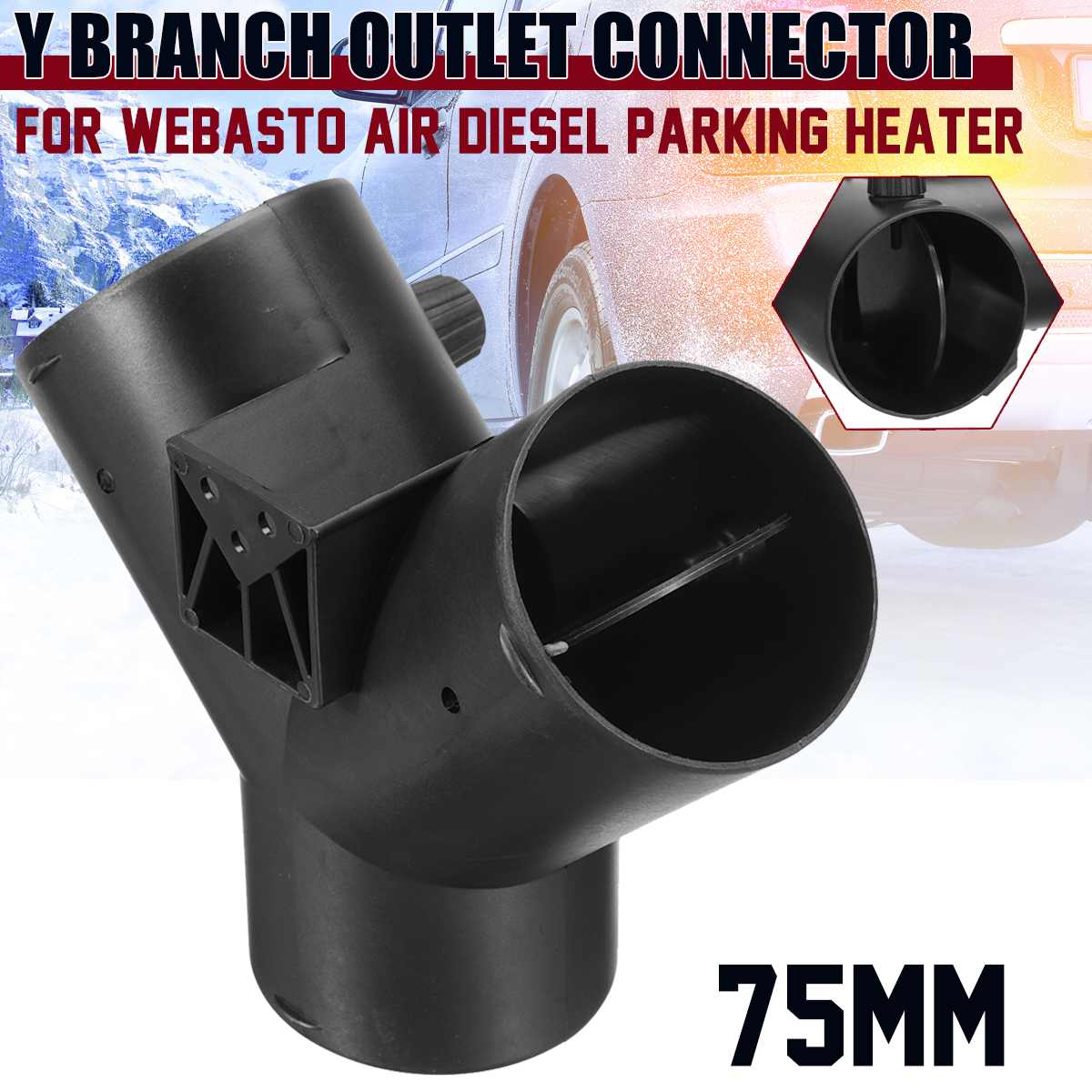75Mm Air Vent Ducting Y Elleboog Pijp Uitlaat Uitlaat Connector Joiner Voor Webasto Eberspacher Diesel Standkachel Accessoire