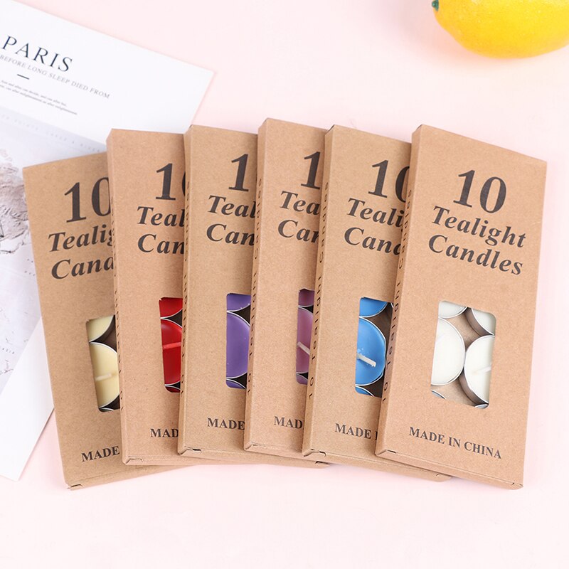 10 unids/caja de velas románticas de cera para té de aromaterapia, vela de Color con velas para de cumpleaños o boda