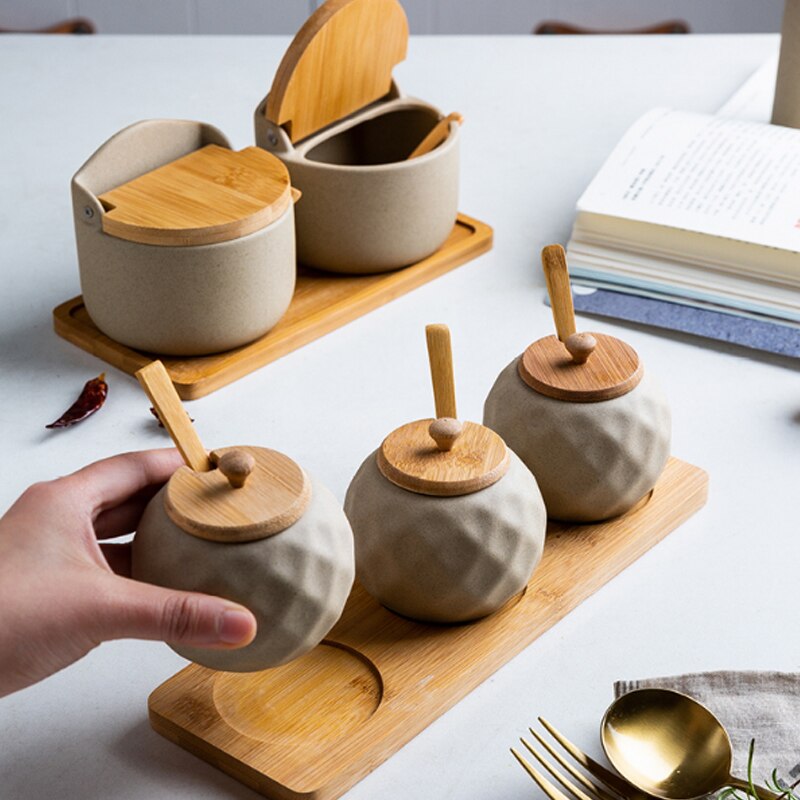 Kök krydda burk olja flaskuppsättning hushåll keramisk krydda låda salt shaker kryddflaska full uppsättning japansk stil