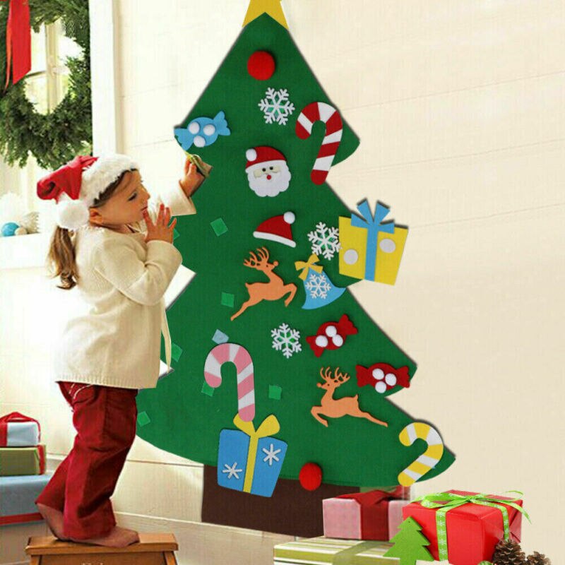 Grote Diy Vilt Kerstboom Met Ornamenten Xmas Deur Muur Opknoping Decoratie