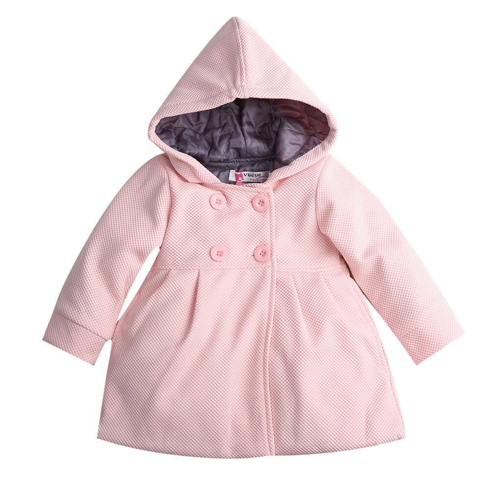 Criança kid Outono Inverno Botão Da Buzina Com Capuz Baby Girl Inverno Quente Mistura De Lã de Ervilha Casaco Snowsuit Jaqueta Roupas Outerwear