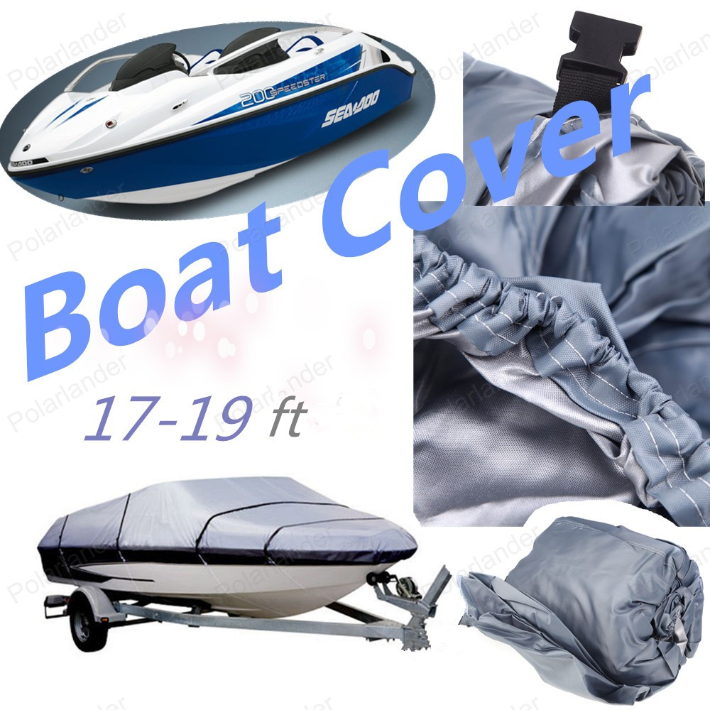210D Speedboat Camping Fishing Grey Boat Cover Accessories 17-19ft Sunnproof Fish Ski V-Hull Waterproof UV Protected