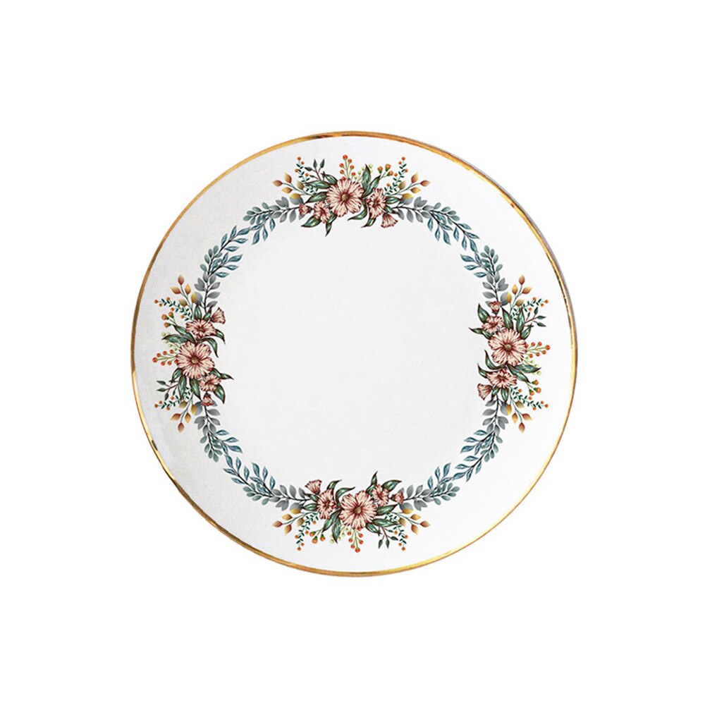 Leaf Print Bone China Dinner Plate For Wedding Home Dishes and Plates Steak Deesert Round Plate Year Annual Decoration Plate: 8 inch