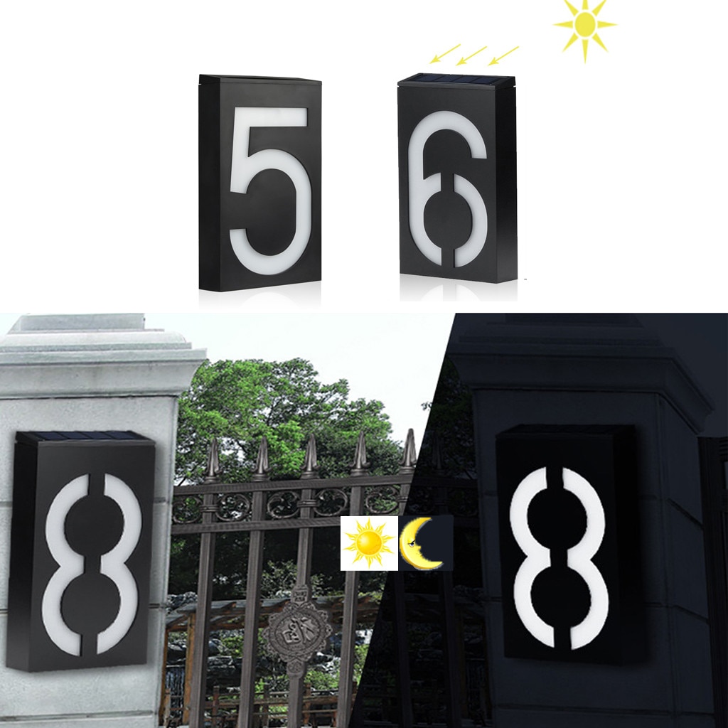 Solar Light LED House Number Doorplate Address Lamp House Number Outdoor Lighting Porch Lights With Solar Rechargeable Battery