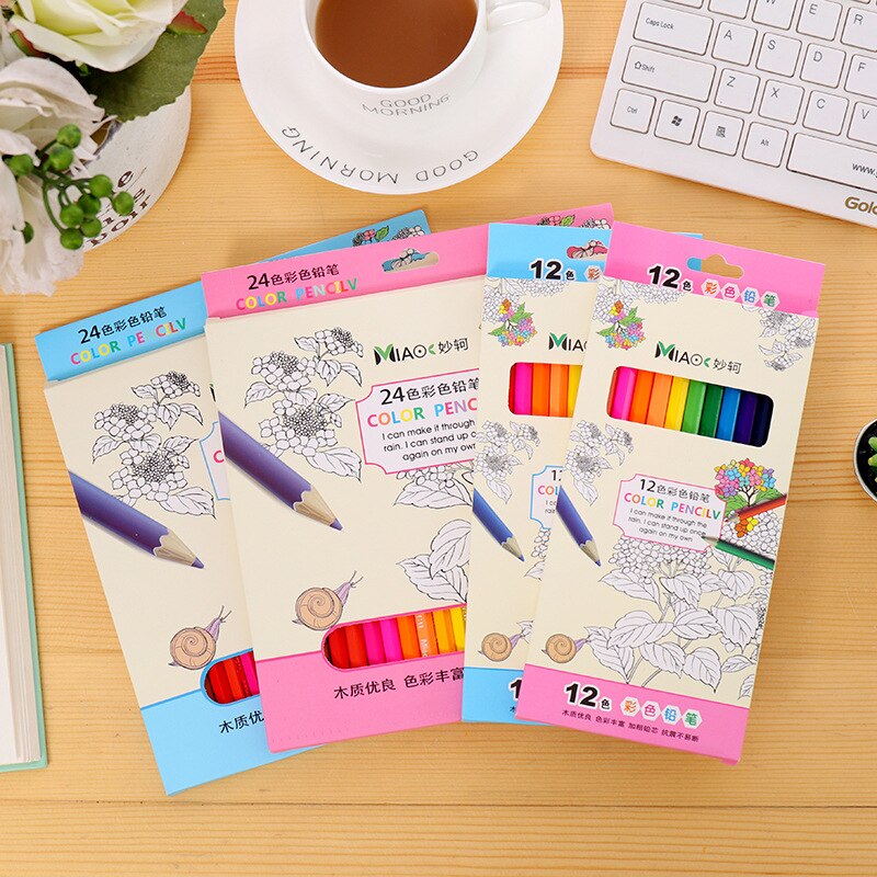 Lápices de colores para niños y adultos, Kit de lápices de madera para colorear, 12/24 colores, material escolar