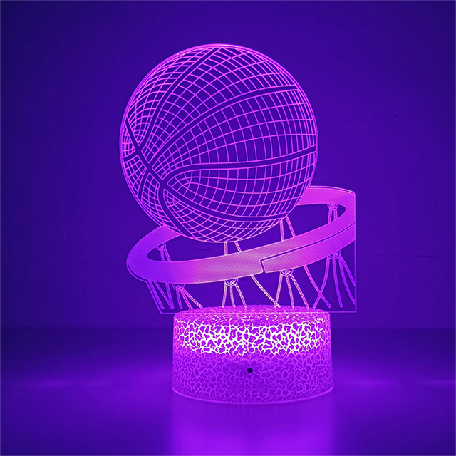 Lámpara de noche de ilusión 3d, holograma de bola de baloncesto, luz nocturna acrílica para decoración de habitación, único para dormitorio de estudiantes: YELLOW / orange