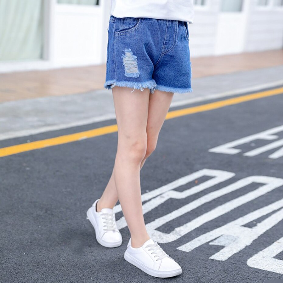 Ripped Jeans For Girls With Hole Children's Short Jeans For Girls Casual Kid Jeans Summer Clothes For Girls
