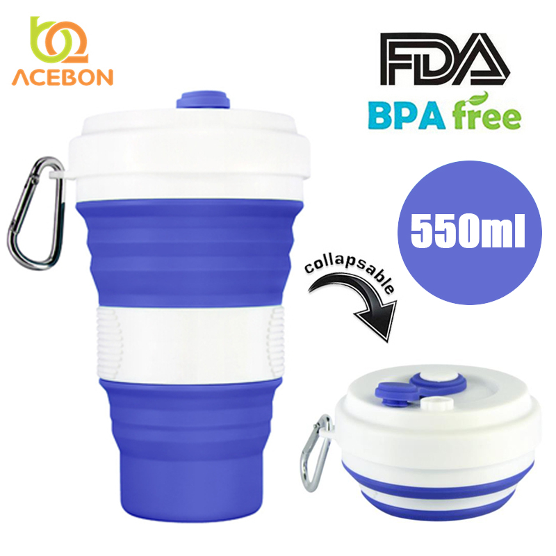 550ml Folding Silicone 10 kleur Draagbare Siliconen Telescopische Drinken Inklapbare koffie cup vouwen silica cup met Deksels Reizen