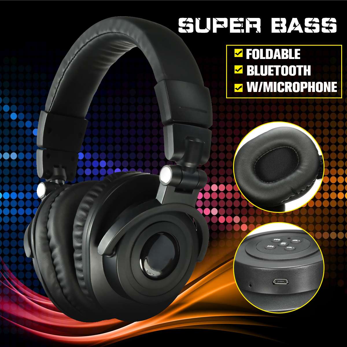 Wireless bluetooth 4.0 Headphones Foldable Noise Cancelling Bass Stereo Sound Headset Built-in Mic for PC Phone