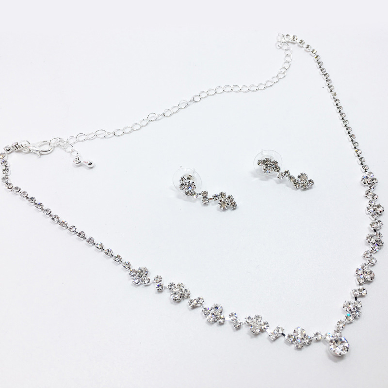 Mode Vrouwen Ketting Oorbellen Set Lichtmetalen Strass Bruiloft Bridal Lady Dangle Earring Kettingen Sieraden Accessoires