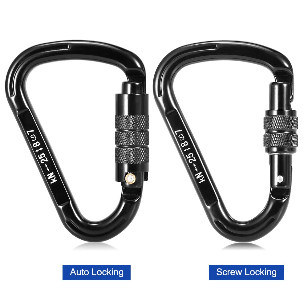 2pcs 25KN Screw Locking Gate Carabiner Snag Free Clip D-shape Carabiner Quick Clip Climbing Backpacking Rappelling