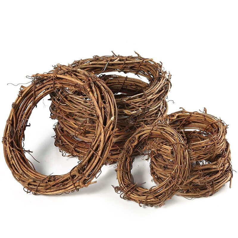 8 Pieces 2 Sizes Natural Grapevine Wreaths Vine Branch Wreath Garland for DIY Christmas Craft Rattan Front Door Wall