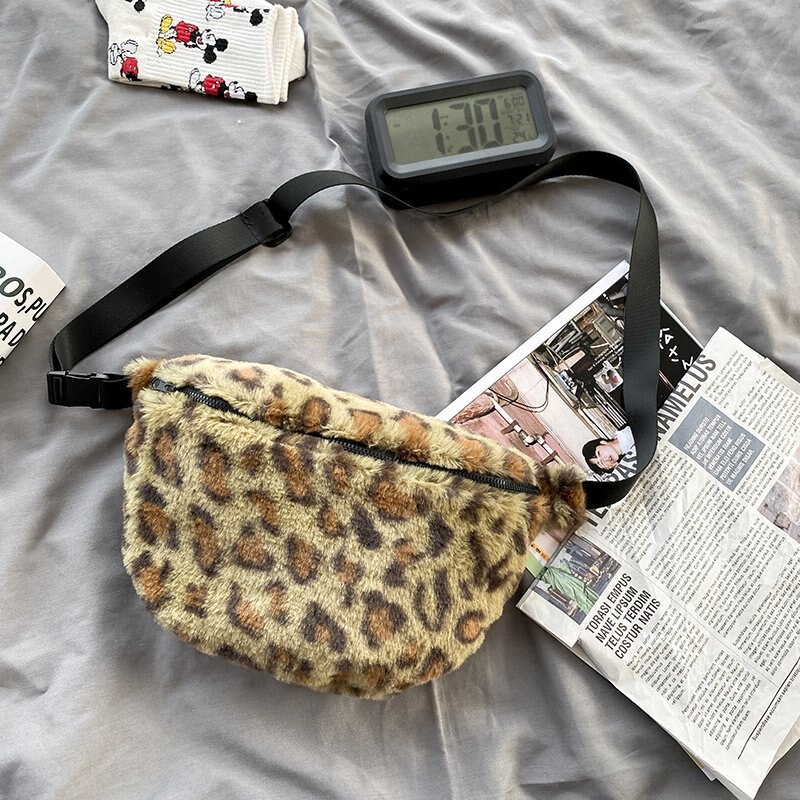 Léopard en peluche sacs à bandoulière pour femmes poitrine sac taille Pack hiver dames Vintage sacs à main femmes grande capacité sac à main: 1