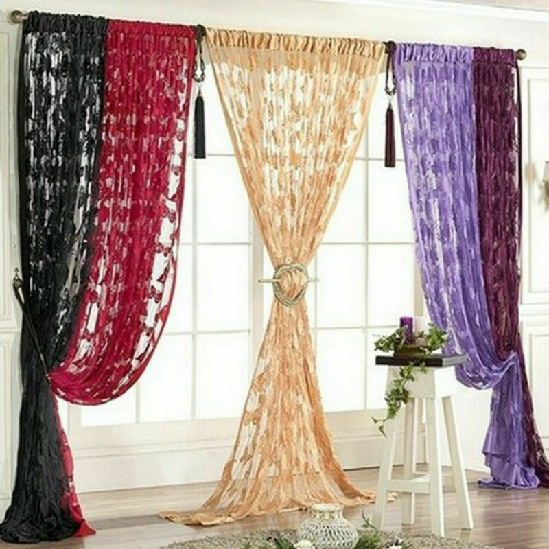 Nyeste 1 stykke blonde net gardin sommerfuglsnor værelse vindue kvast panel dekoration 1*2m sommerfugl line gardin