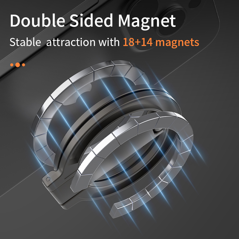 Double-Sided For MagSafe Mobile Phone Ring Stand For IPhone 16 15 Foldable 360° Rotating Stand Strong Magnet Finger Grip Support