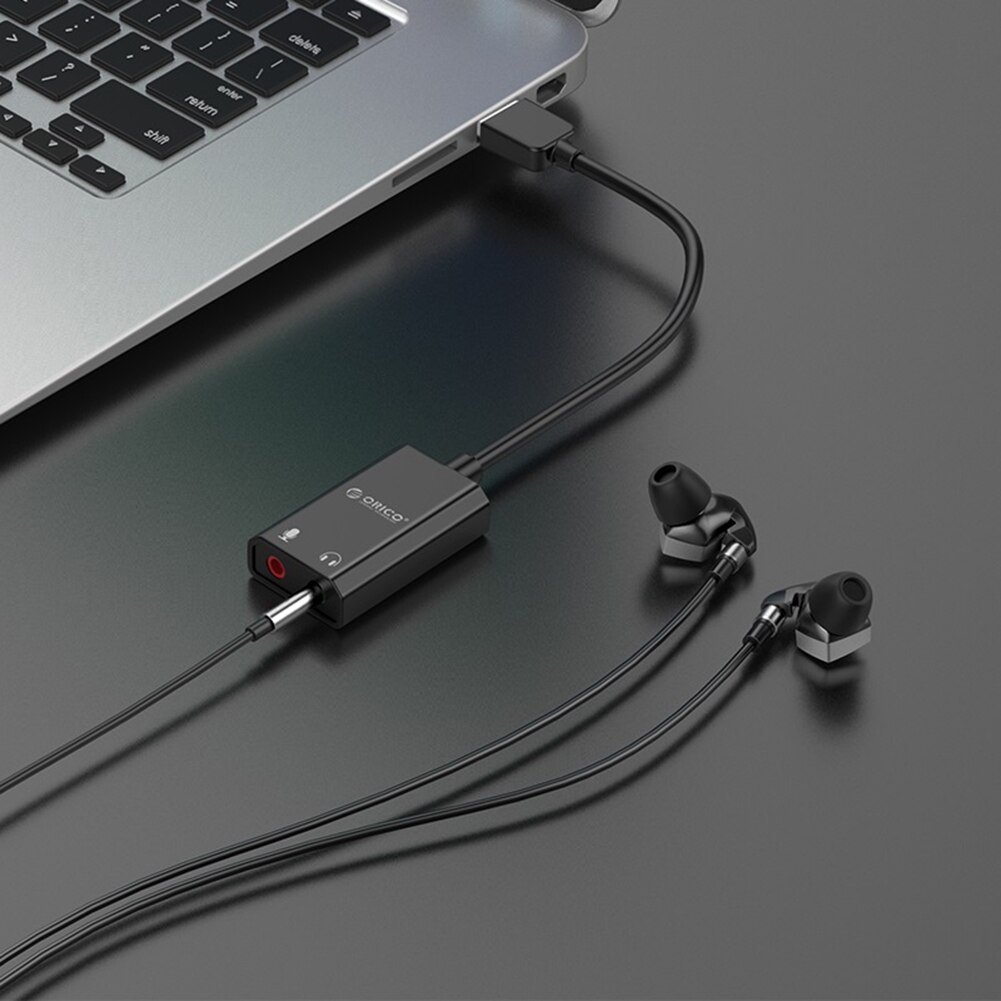 ORICO-Adaptador de tarjeta de sonido para ordenador portátil, interfaz de Audio USB, micrófono externo de 3,5mm, auriculares