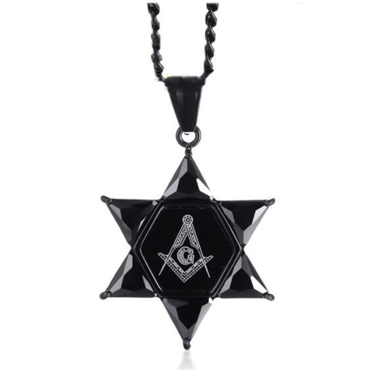 Freemason Masonic Black Hexagram Pendant with Stainless Steel Chain Necklace For Men Hip Hop Style Best Friend Choker: Default Title