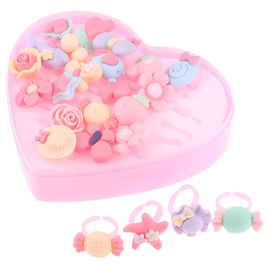 24pcs/Box Adorable Handmade Assorted Finger Rings, Pretend Play Dress Up Game Simulation Jewelry Toy for Girls