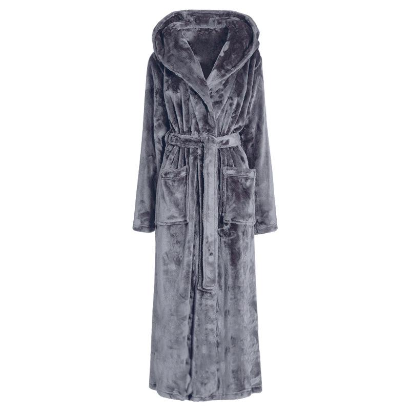 Revers Nighwear Herfst Winter Gewaad Voor Vrouwen Nachtkleding Warme Zachte Badjas Lange Mouw Nachtjapon Thicken Kimono Kamerjas: GRAY / Xxl