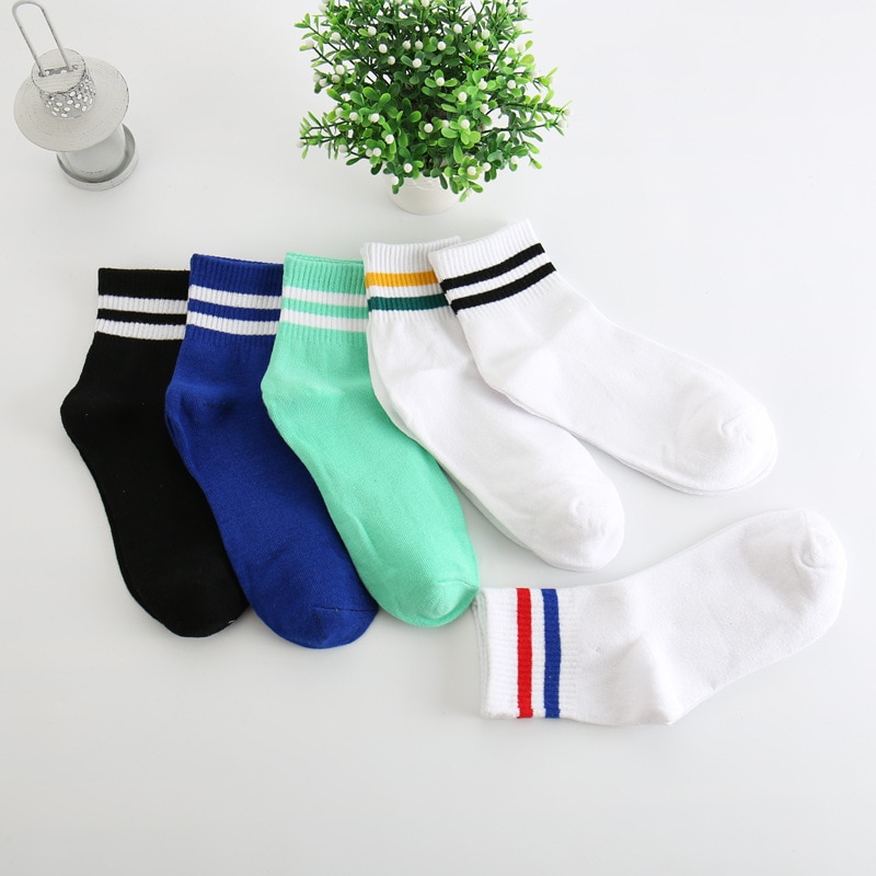 Calcetines a rayas de algodón Midriff para hombre, con dos rayas, estilo College Wind