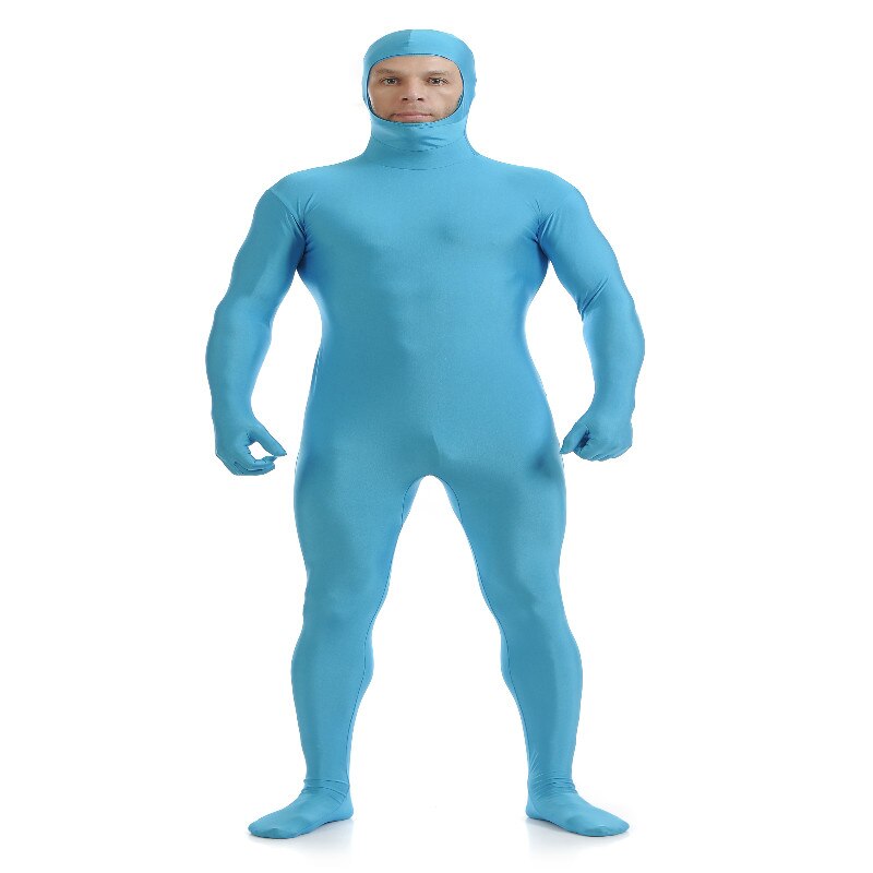 Traje ajustado de LICRA Zentai azul claro XL con cara abierta
