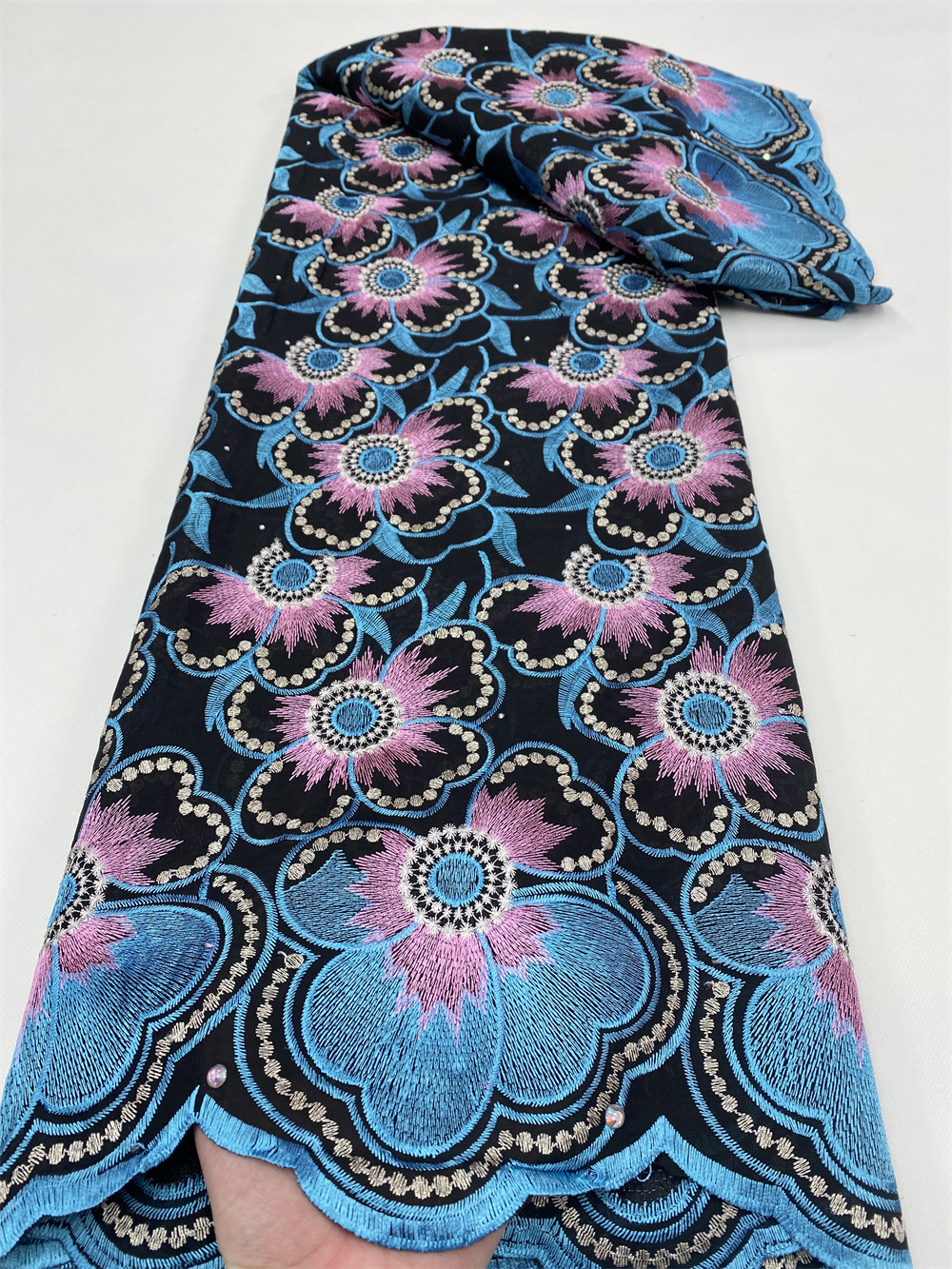 PGC afrykańska bawełna koronki tkaniny 2022 nowy koronka wysokiej jakości francuska nigeryjska koronki tkaniny z kamieniami na wesele 5 metrów YA4849B-1: 3african lace tkanina